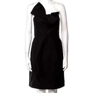 Derek Lam Textured Black 100% Cotton Bow Front Strapless Dress 4